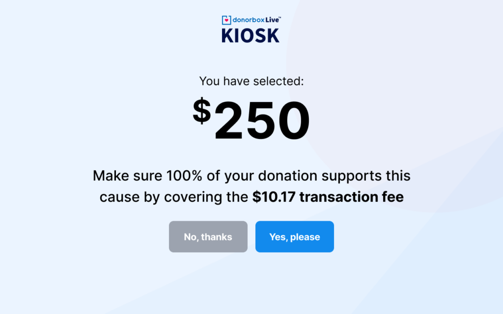 Option de prise en charge des frais de transaction dans Donorbox Live
