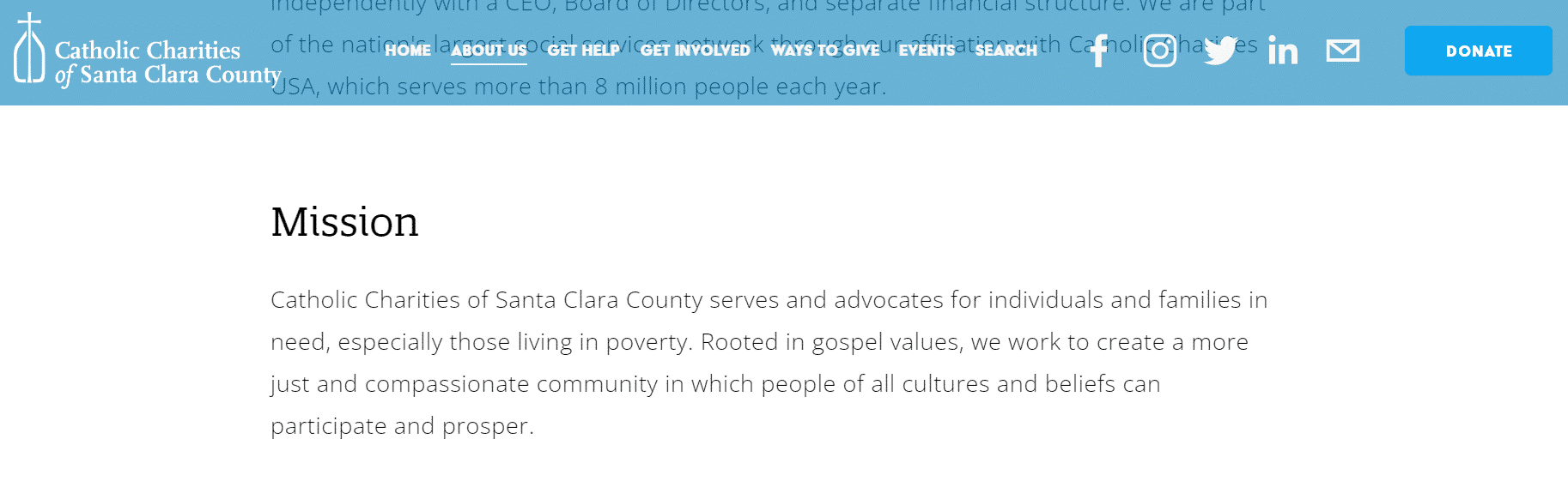 Catholic Charities of Santa Clara County's mission statement.