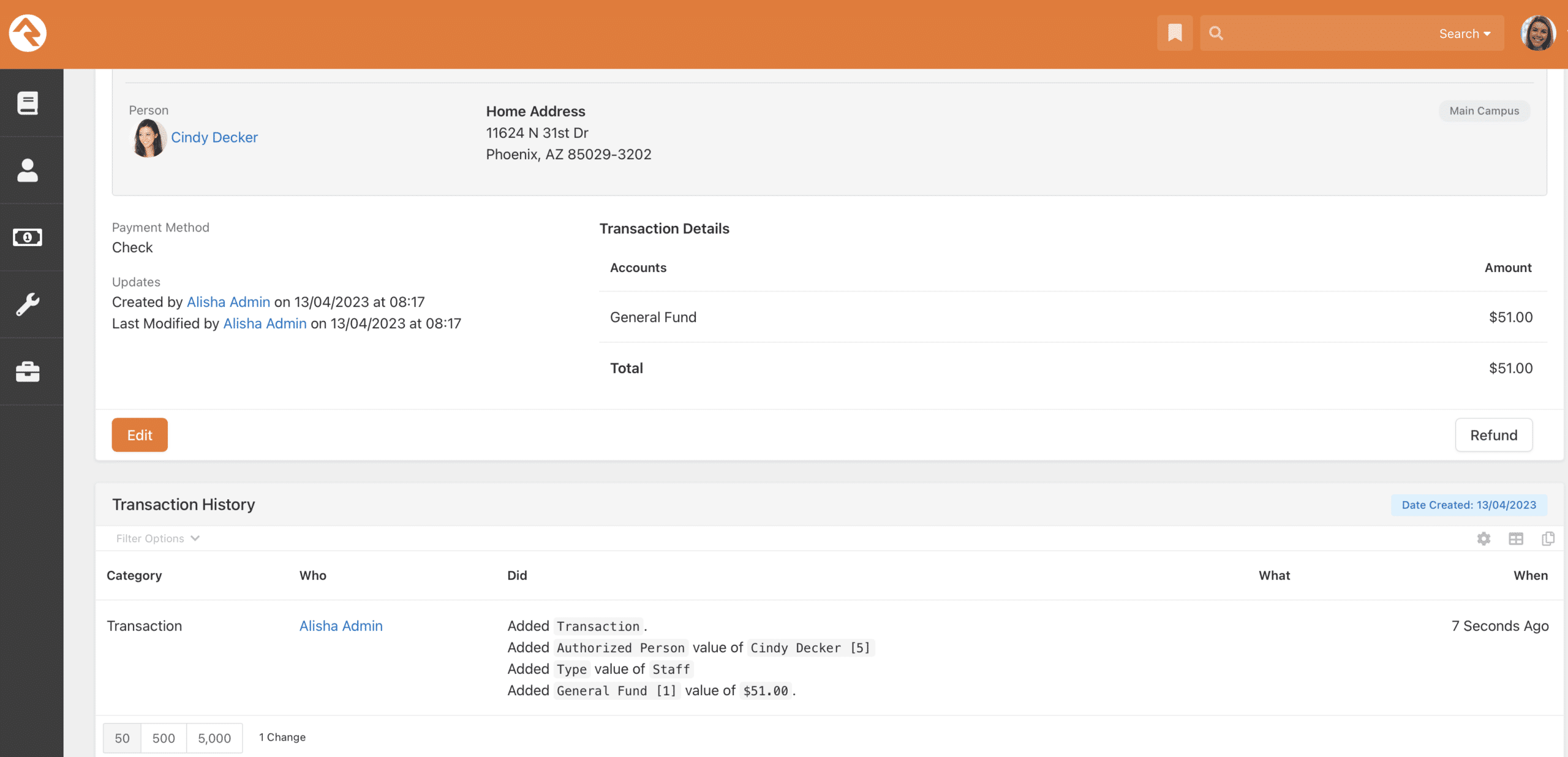 Screenshot of a sample profile within Rock RMS.